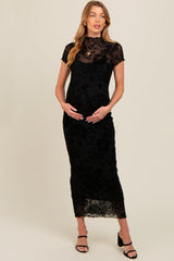 Florales figurbetontes Umstands-Maxikleid mit Mesh-Überwurf in Schwarz