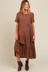 Umstands-Midikleid mit Vichykaro und Stufenrock in Mokka