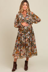 Florales Umstands-Midikleid aus Chiffon mit Quastenband