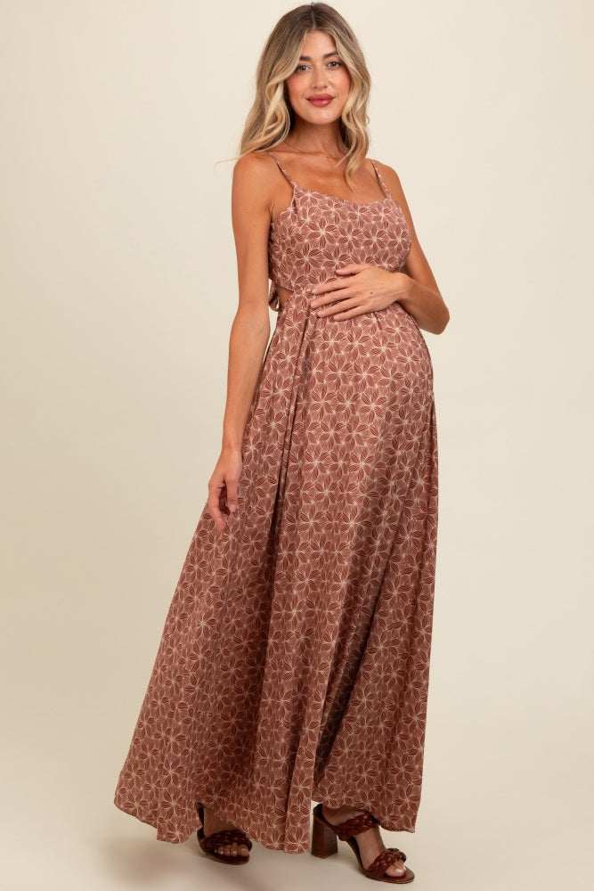 Umstands-Maxikleid mit floralem Muster, Cut-out und Bindeband am Rücken