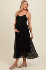 Umstands-Maxikleid mit Punktemuster und plissiertem Mesh-Overlay