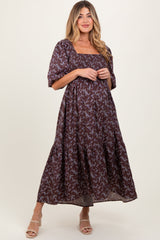 Umstands-Maxikleid mit Blumenmuster, Smok-Oberteil, Puffärmeln und Vokuhila-Saum