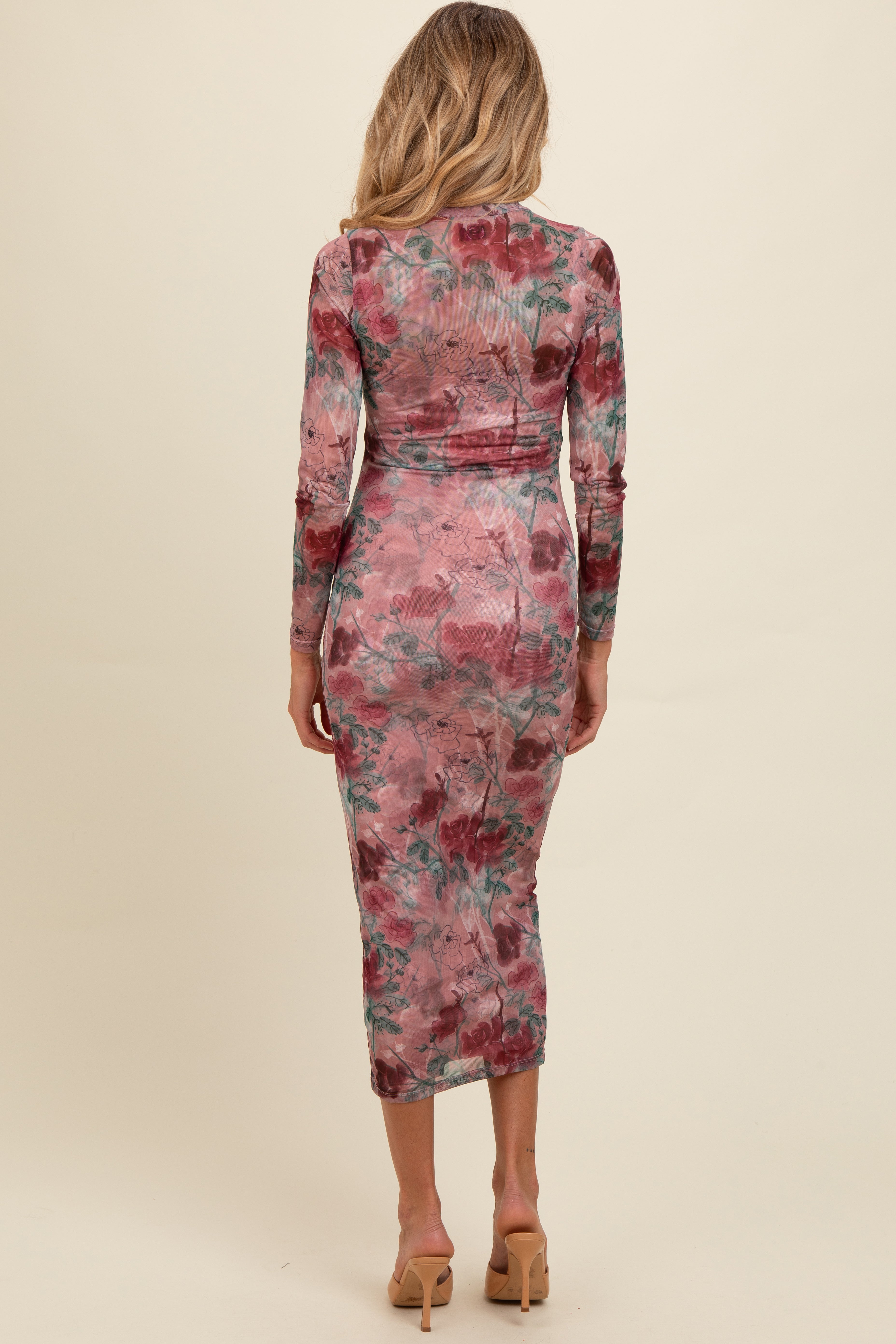 Umstands-Maxikleid mit floralem Print und Mesh-Overlay