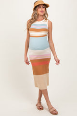 Ärmelloses Umstands-Midikleid aus Strick in Helloliv mit Colorblock-Streifen