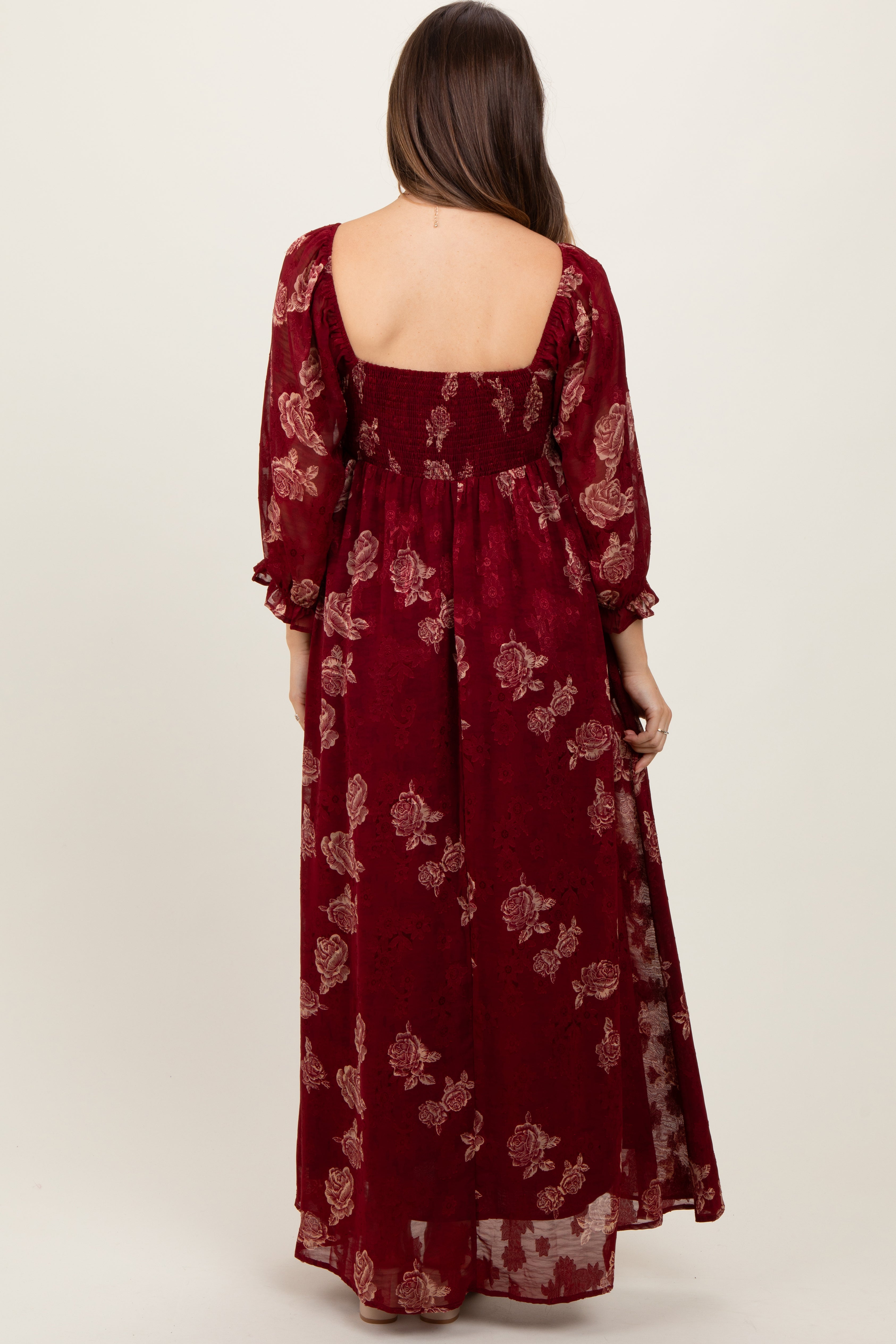 Strukturiertes Babydoll-Maxikleid im Bauernstil mit Blumenmuster