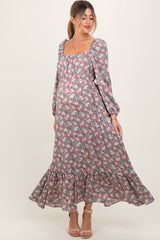Geblümtes Wende-Umstands-Maxikleid in Rosa mit langen Ärmeln