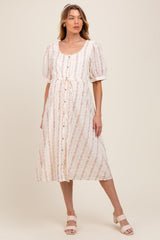 Umstands-Midikleid mit Blumenmuster, gewebten Pünktchen und Knopfleiste