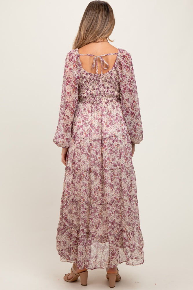 Geblümtes Umstands-Maxikleid in Mauve aus Chiffon