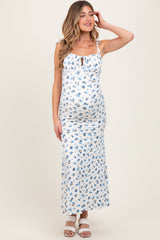 Geripptes Umstands-Maxikleid mit Blumenmuster und Schulterbindung