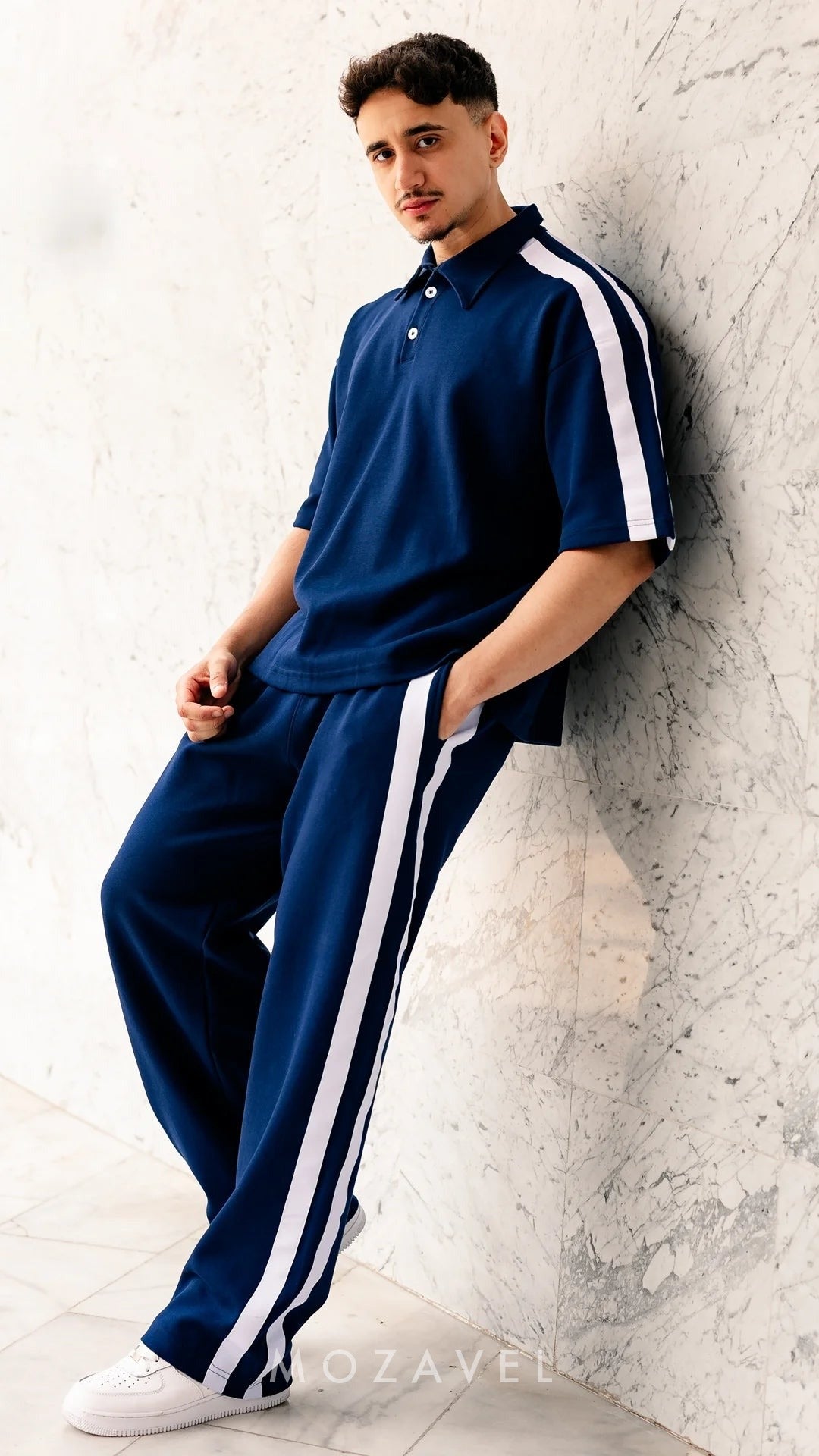 Herren Set „Lario“ – Poloshirt & Hose mit Streifen Marineblau