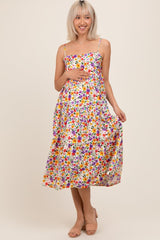 Elfenbeinfarbenes Umstands-Midikleid mit Blumenmuster und Cami-Trägern