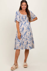 Geblümtes Umstands-Midikleid mit Smok-Oberteil
