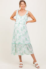 Mintgrünes geblümtes Umstands-Midikleid mit Smok und Schulterband