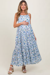 Ärmelloses Umstands-Maxikleid mit Blumenmuster und Stufenrock