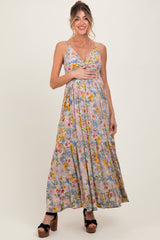 Mintgrünes Umstands-Maxikleid mit Blumenmuster, Twist-Detail und Cut-out
