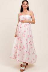 Umstands-Maxikleid mit Blumenmuster, Wellenkante und Rückenausschnitt