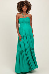 Umstands-Maxikleid mit Smok-Neckholder und Volantlagen