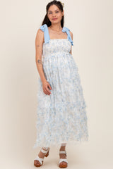 Umstands-Midikleid mit Blumenmuster, Smok, Schulterbindung und Rüschen