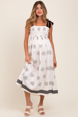 Ärmelloses Umstands-Maxikleid mit Vintage-Blumenbordüre und Smok-Oberteil