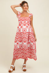 Besticktes Umstands-Midikleid mit Smok-Detail und Cut-out in Rot