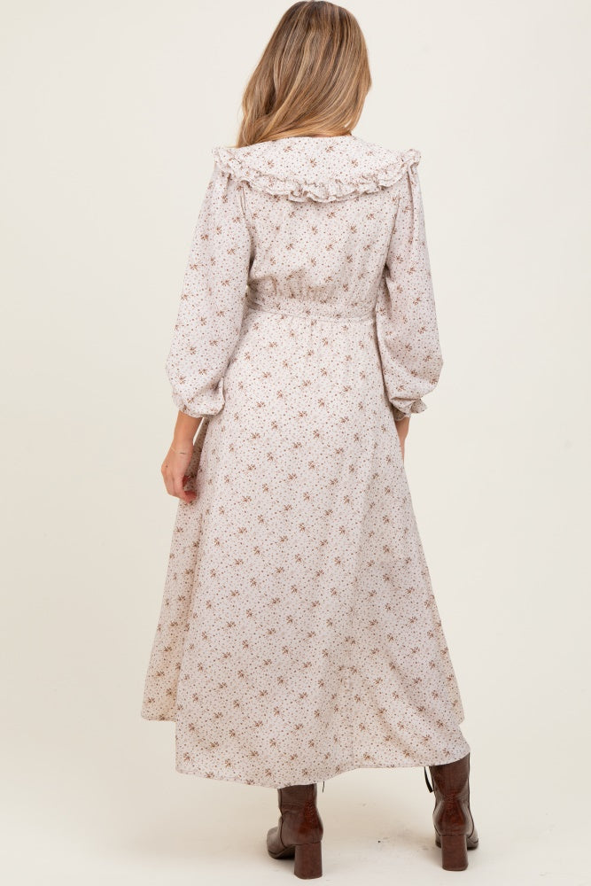 Umstands-Maxikleid zum Durchknöpfen mit markantem Kragen in Creme