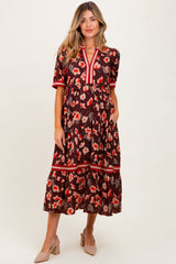 Umstands-Midikleid mit Blumenmuster und Kontrastbesatz