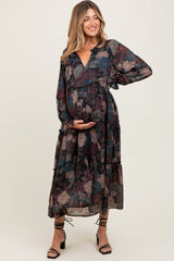 Umstands-Midikleid aus Chiffon mit Blumenmuster, Rüschen und Stufenrock