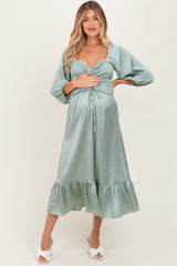 Umstands-Midikleid aus Satin mit Smok-Detail und gerafftem Oberteil