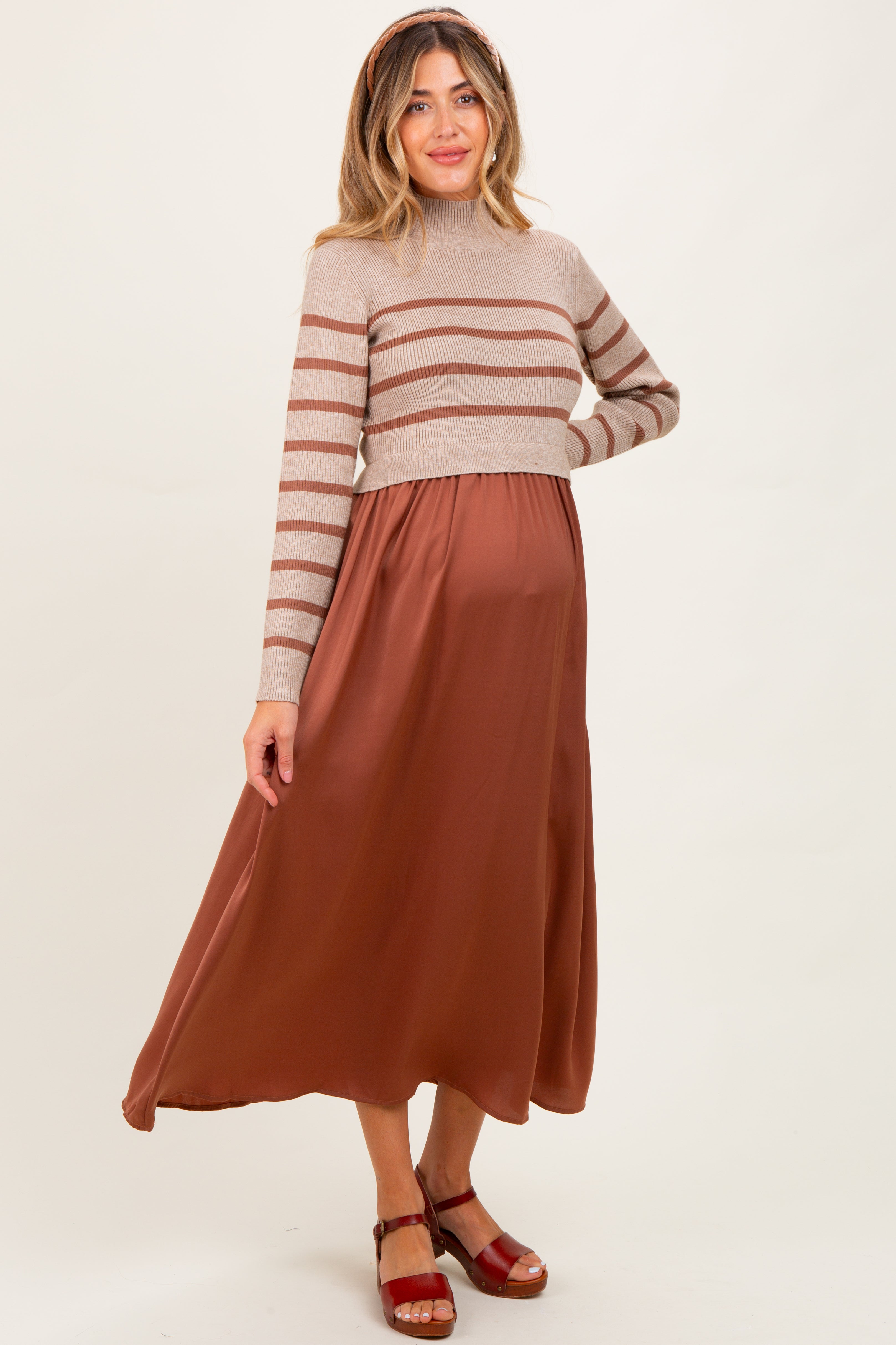 Gestreiftes Umstands-Maxikleid mit Kontrast-Strickoberteil