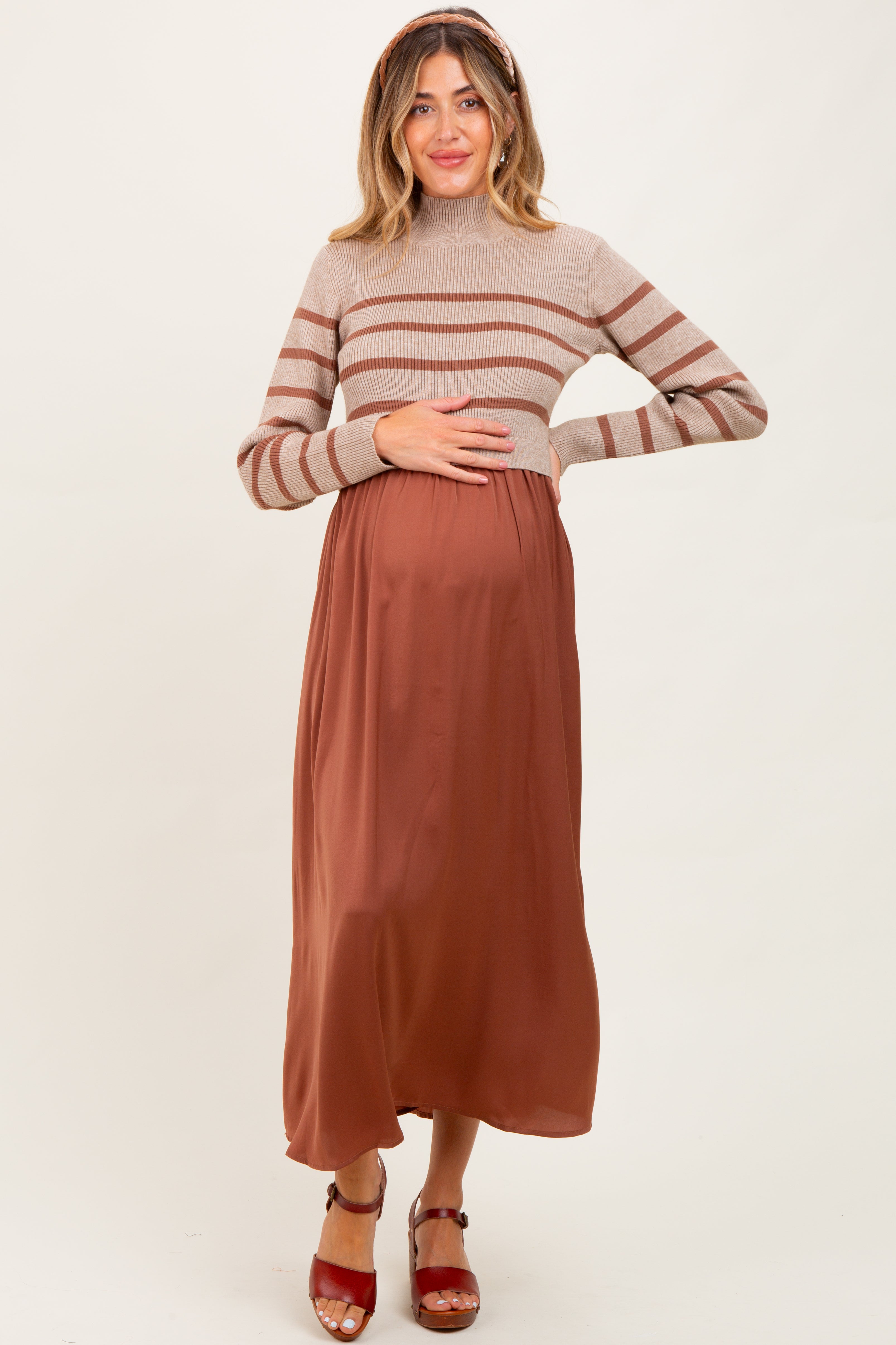 Gestreiftes Umstands-Maxikleid mit Kontrast-Strickoberteil