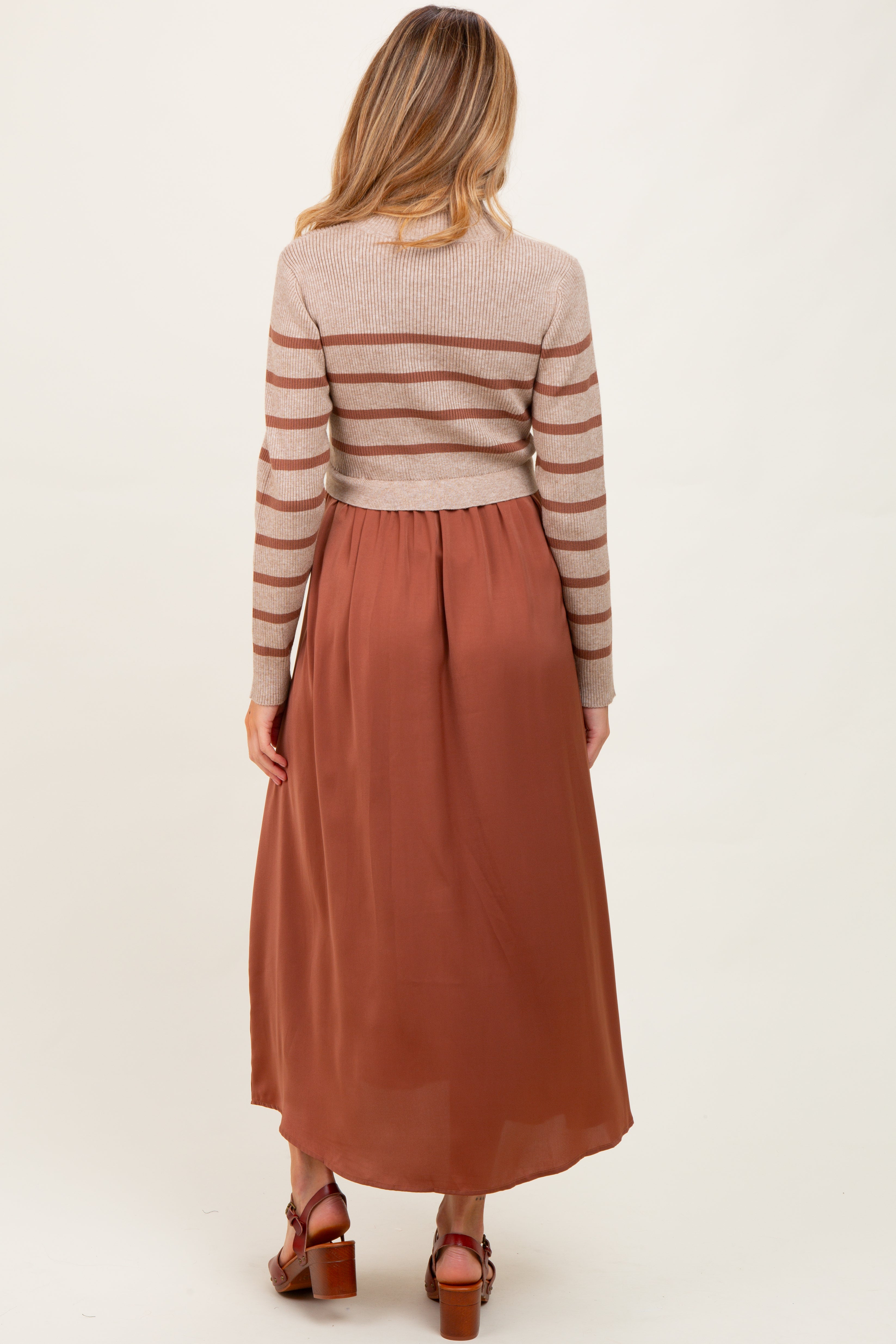 Gestreiftes Umstands-Maxikleid mit Kontrast-Strickoberteil