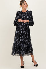 Umstands-Midikleid aus Mesh mit Blumenmuster und gesmoktem Oberteil
