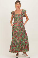 Umstands-Maxikleid mit Blumenmuster, Off-Shoulder-Design und Smok-Detail