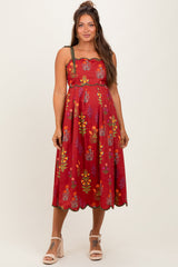 Umstands-Midikleid mit Blumenmuster, Wellenkanten und Schulterbändern