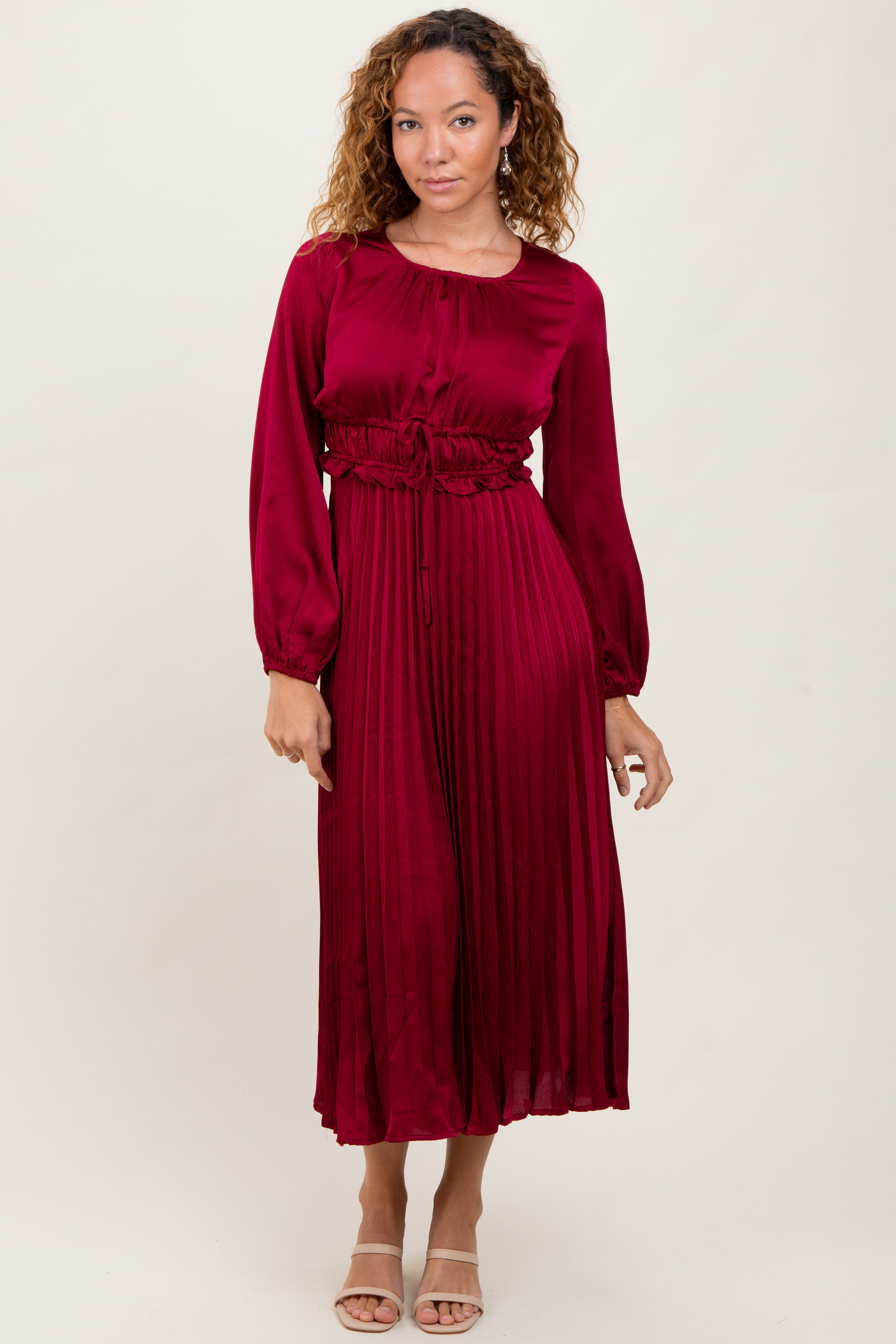 #Farbe_Bordeaux, plissierter Satin mit Smok