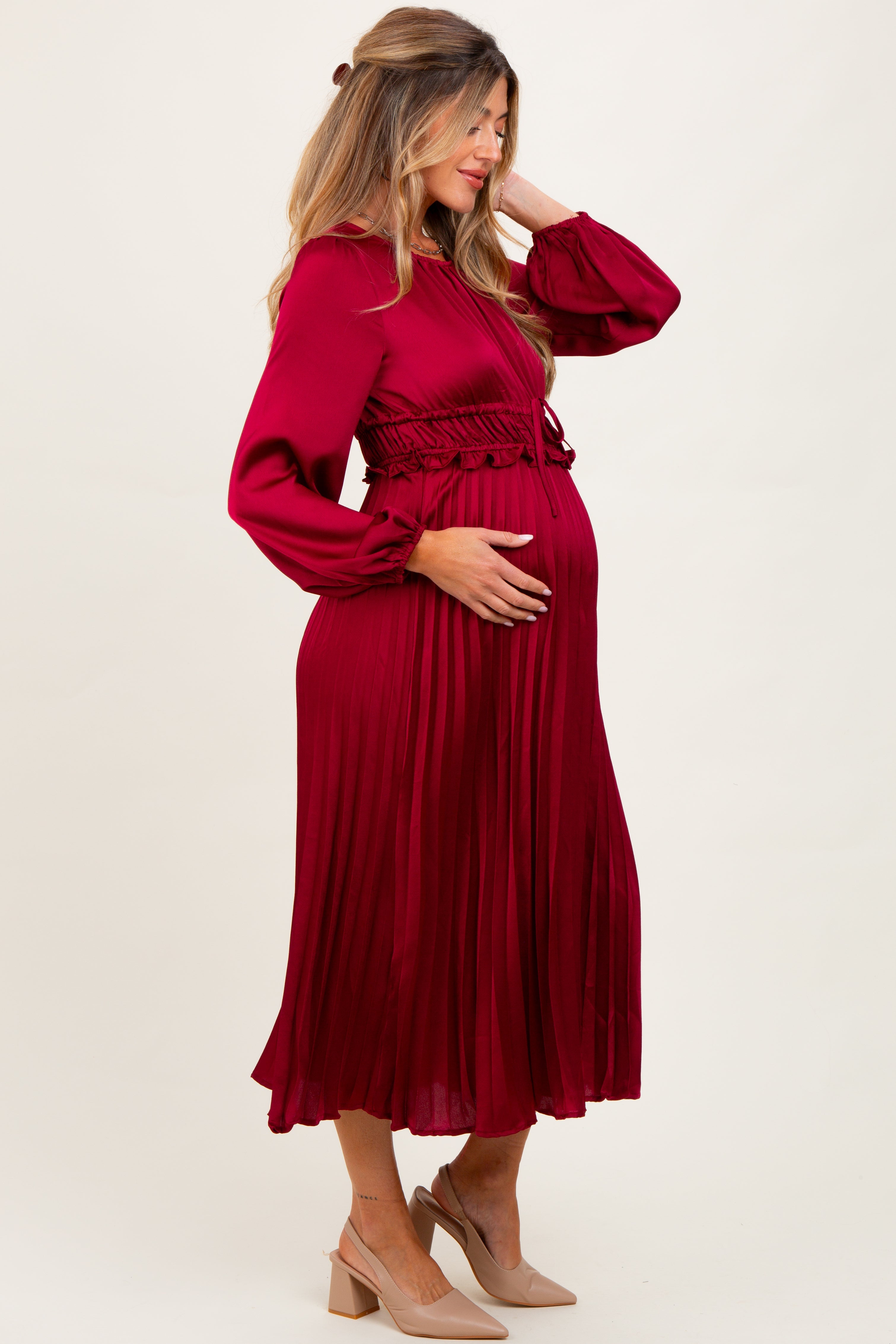 #Farbe_Bordeaux, plissierter Satin mit Smok