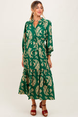 Umstands-Midikleid mit Damastmuster, Bindedetail vorne und gesmokter Taille