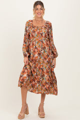 Umstands-Midikleid mit Blumenmuster und gesmoktem Bund