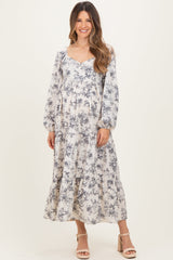 Cremefarbenes Umstands-Maxikleid mit antikem Blumenmuster