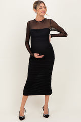Umstands-Midikleid aus Mesh mit Raffung und langen Ärmeln