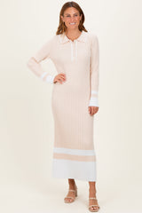 Umstands-Maxikleid aus Rippstrick im Colourblock-Polostil