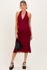 Umstands-Midikleid aus Mesh mit Neckholder und Anhänger in Rot