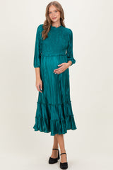 Plissiertes Umstands-Midikleid aus Satin mit Smok-Oberteil