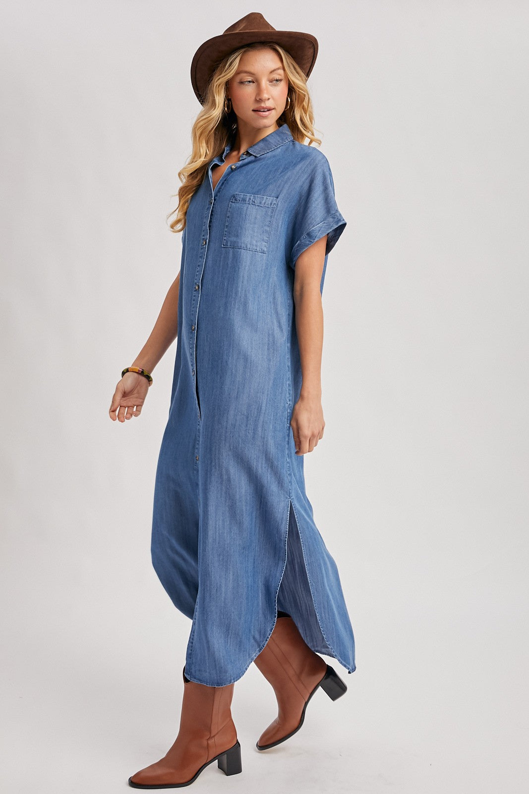 Umstands-Hemdblusenkleid aus Chambray in Blau