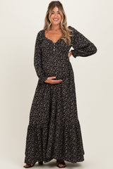 Langärmeliges Umstands-Maxikleid mit Blumenmuster und Knopfleiste