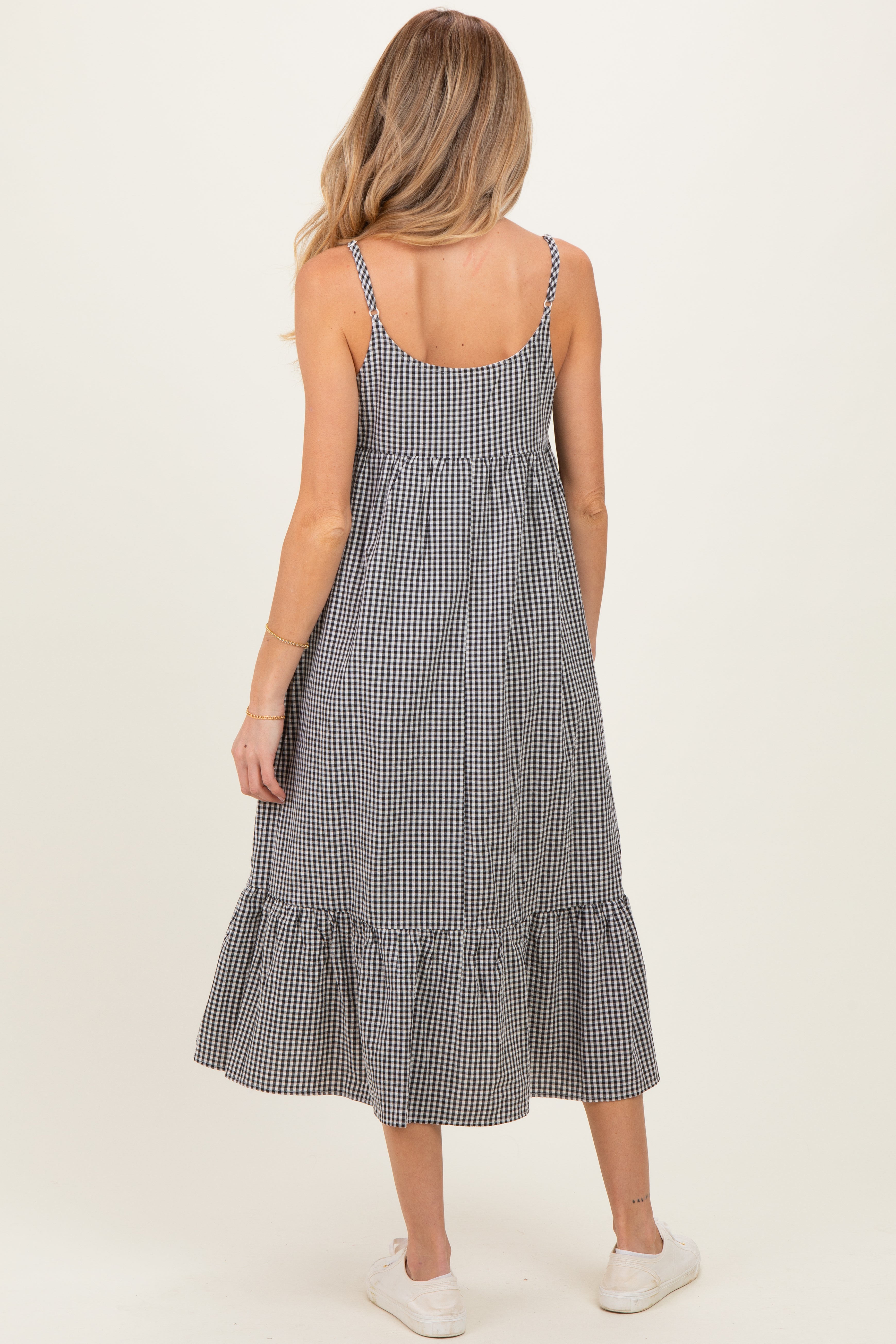 Ärmelloses Umstands-Midikleid in Schwarz mit Vichy-Karo