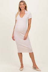 Figurbetontes Umstands-Midikleid mit Streifen, Kragen und V-Ausschnitt
