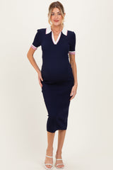 Umstands-Midikleid im Colorblock-Design mit Kragen in Marineblau