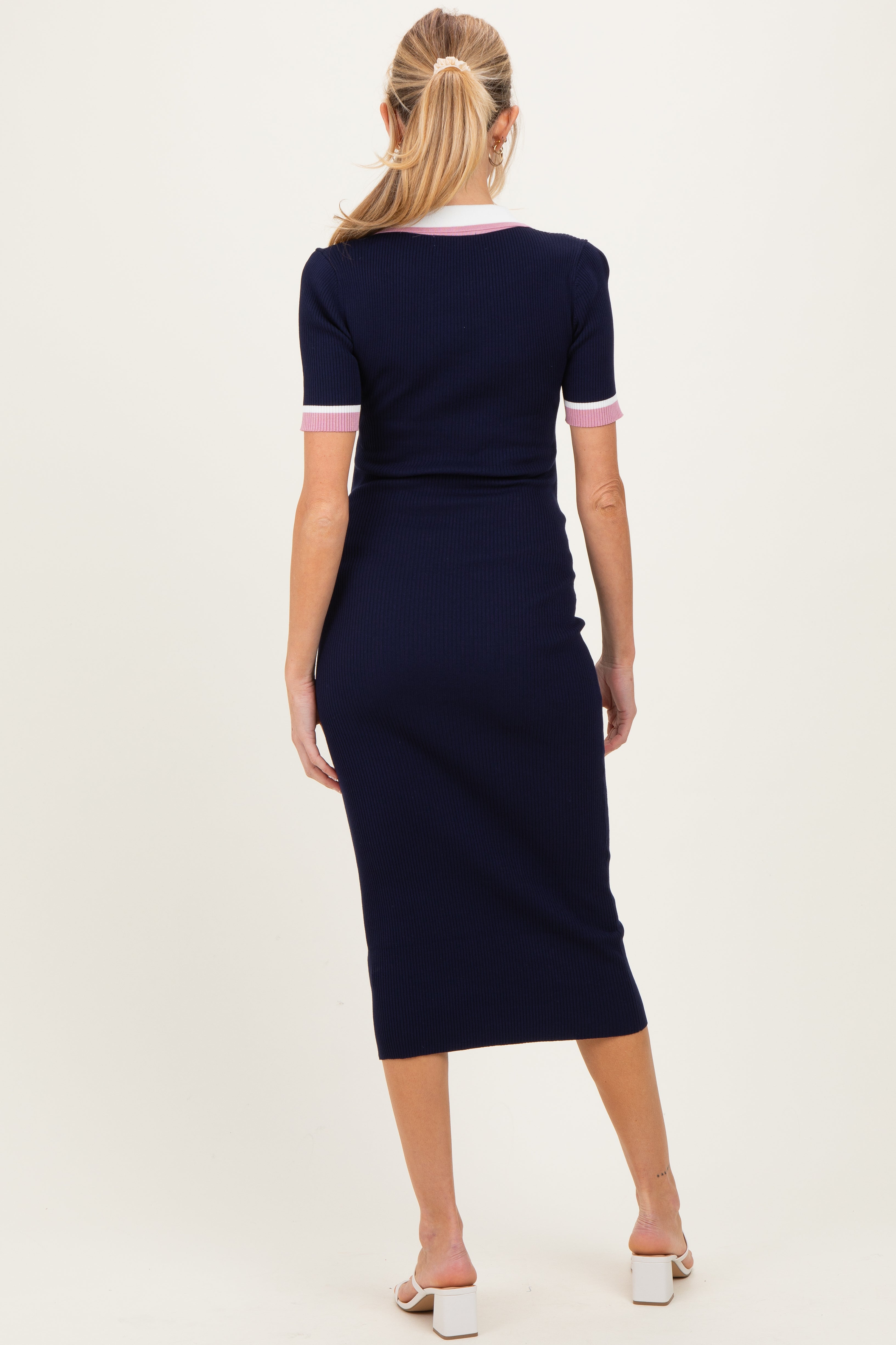 Umstands-Midikleid im Colorblock-Design mit Kragen in Marineblau