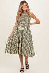 Ärmelloses Umstands-Midikleid mit Vichy-Karo und Smok-Oberteil